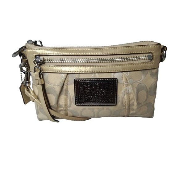 Coach Poppy Tan,~Silver Signature Large Wristlet Small Purse - Picture 2 of 9